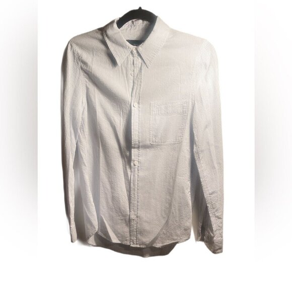 Zara into the classics blue pinstripe cotton long sleeve button down shirt XS - Picture 2 of 5